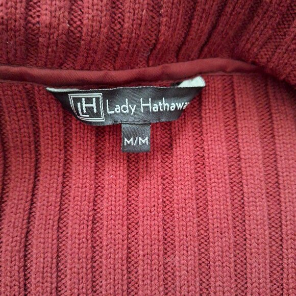 Lady Hathaway Bordeaux Red Suede Sweater Button-Down Jacket - Picture 6 of 8